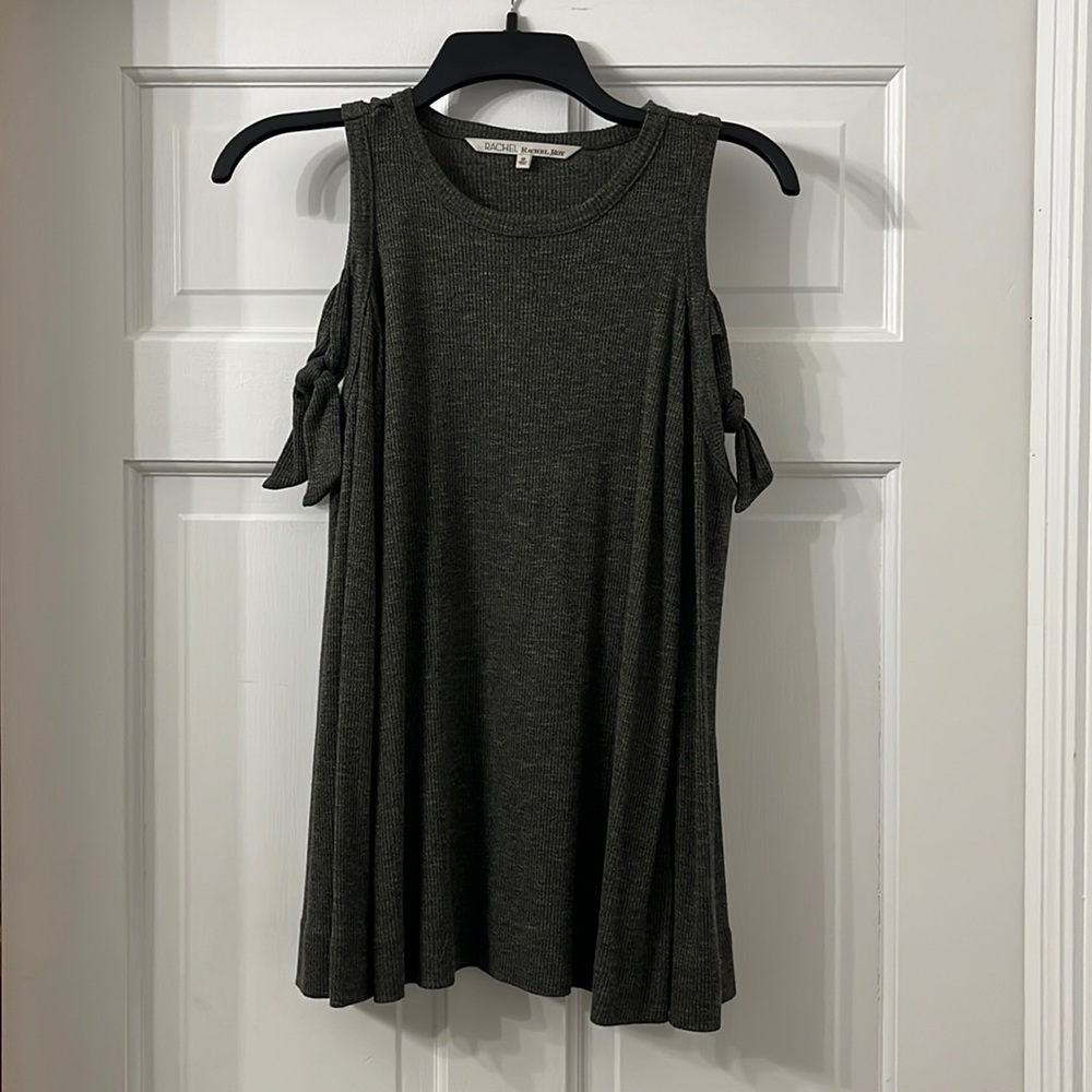 Rachel Rachel Roy dark olive cold shoulder tie long sleeved shirt